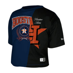 Houston Astros New Era Women's Upcycled Colorblocked Boxy Cropped T-Shirt - Navy T-shirts
