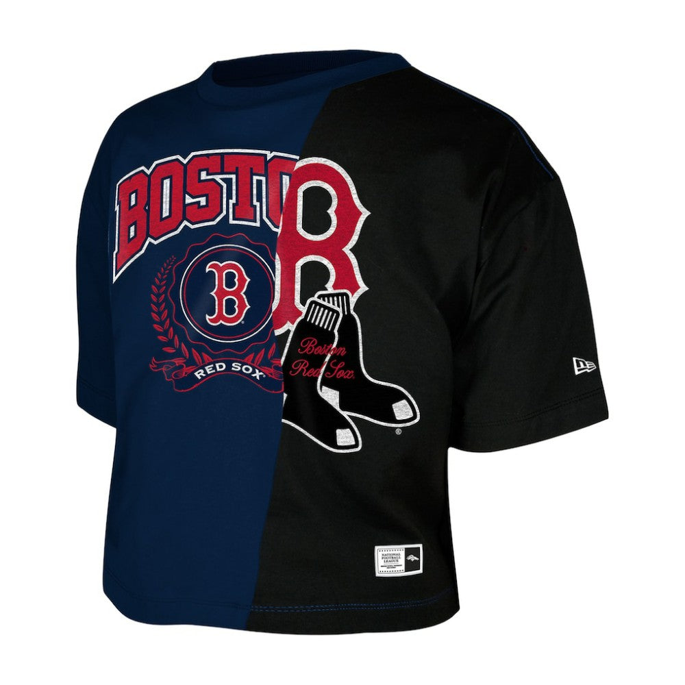 Boston Red Sox New Era Women's Upcycled Colorblocked Boxy Cropped T-Shirt - Navy T-shirts