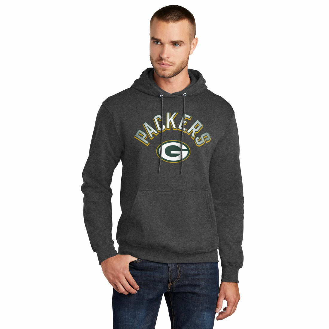 Green Bay Packers Starter Arch Over Logo Pullover Hoodie Charcoal