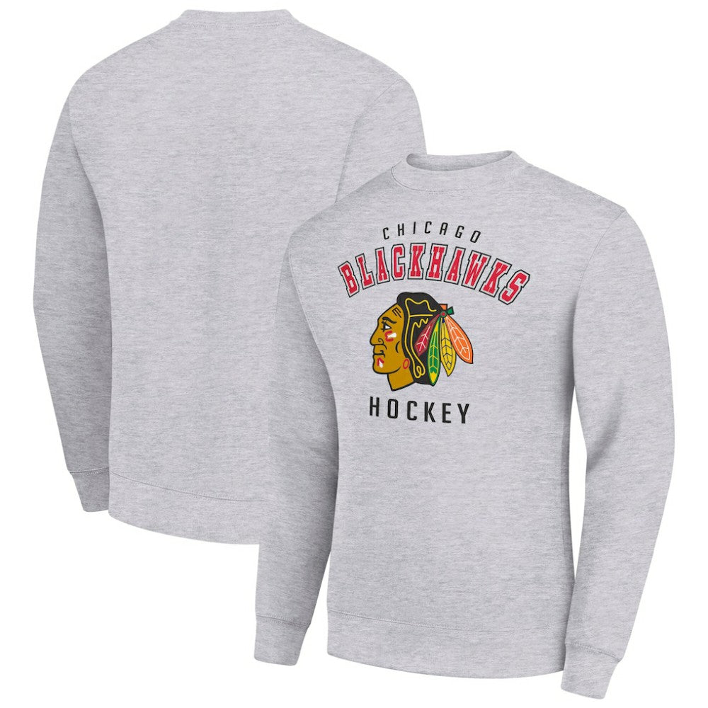 NHL Chicago Blackhawks Men's Starter Team Logo Fleece Pullover Sweatshirt - Heather Gray