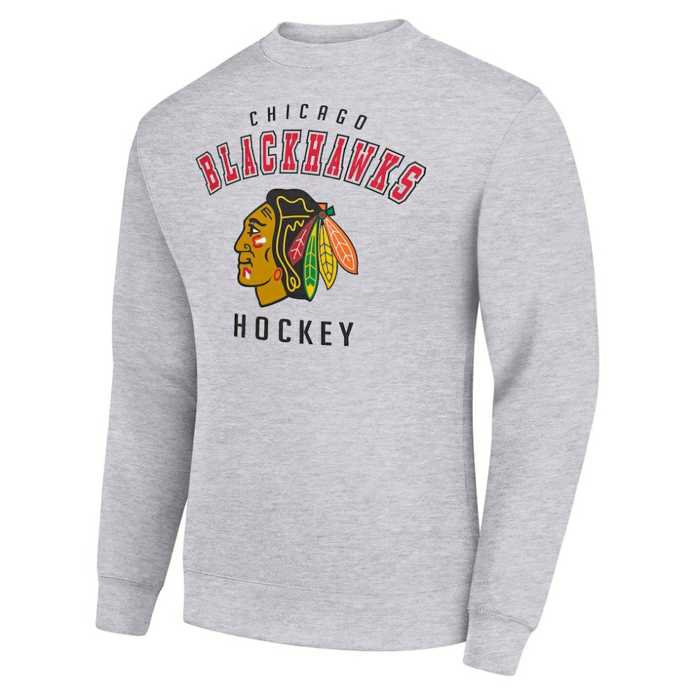 NHL Chicago Blackhawks Men's Starter Team Logo Fleece Pullover Sweatshirt - Heather Gray