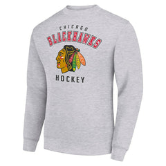 NHL Chicago Blackhawks Men's Starter Team Logo Fleece Pullover Sweatshirt - Heather Gray