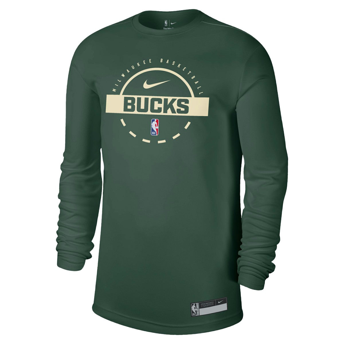 Milwaukee Bucks 2025/26 On-Court Flare Dri-FIT Practice Long Sleeve Tri-Blend T-Shirt Hunter Green