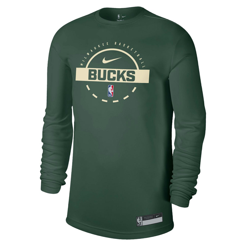 Milwaukee Bucks 2025/26 On-Court Flare Dri-FIT Practice Long Sleeve Tri-Blend T-Shirt Hunter Green