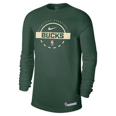 Milwaukee Bucks 2025/26 On-Court Flare Dri-FIT Practice Long Sleeve Tri-Blend T-Shirt Hunter Green