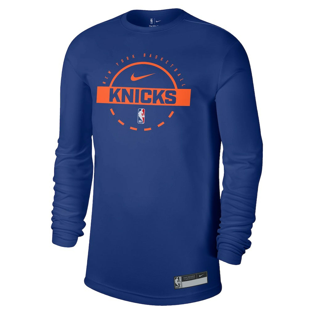 New York Knicks 2025/26 On-Court Flare Dri-FIT Practice Long Sleeve Tri-Blend T-Shirt Blue