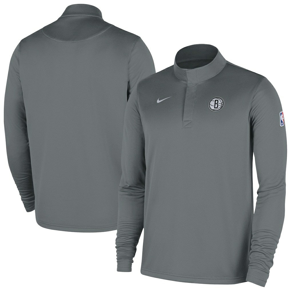 Brooklyn Nets 2025/26 Authentic Coaches Quarter-Zip Dri-Fit Top Gray