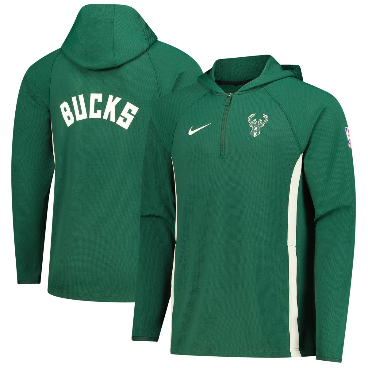 Milwaukee Bucks Authentic On Court Zone Quarter-Zip Dri-FIT Hoodie Jacket Hunter Green