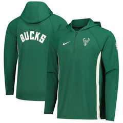 Milwaukee Bucks Authentic On Court Zone Quarter-Zip Dri-FIT Hoodie Jacket Hunter Green