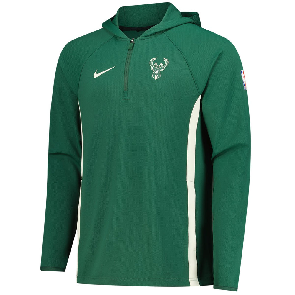Milwaukee Bucks Authentic On Court Zone Quarter-Zip Dri-FIT Hoodie Jacket Hunter Green