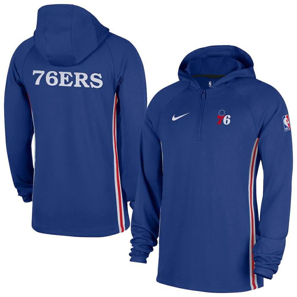 Philadelphia 76ers Authentic On Court Zone Quarter-Zip Dri-FIT Hoodie Jacket Blue