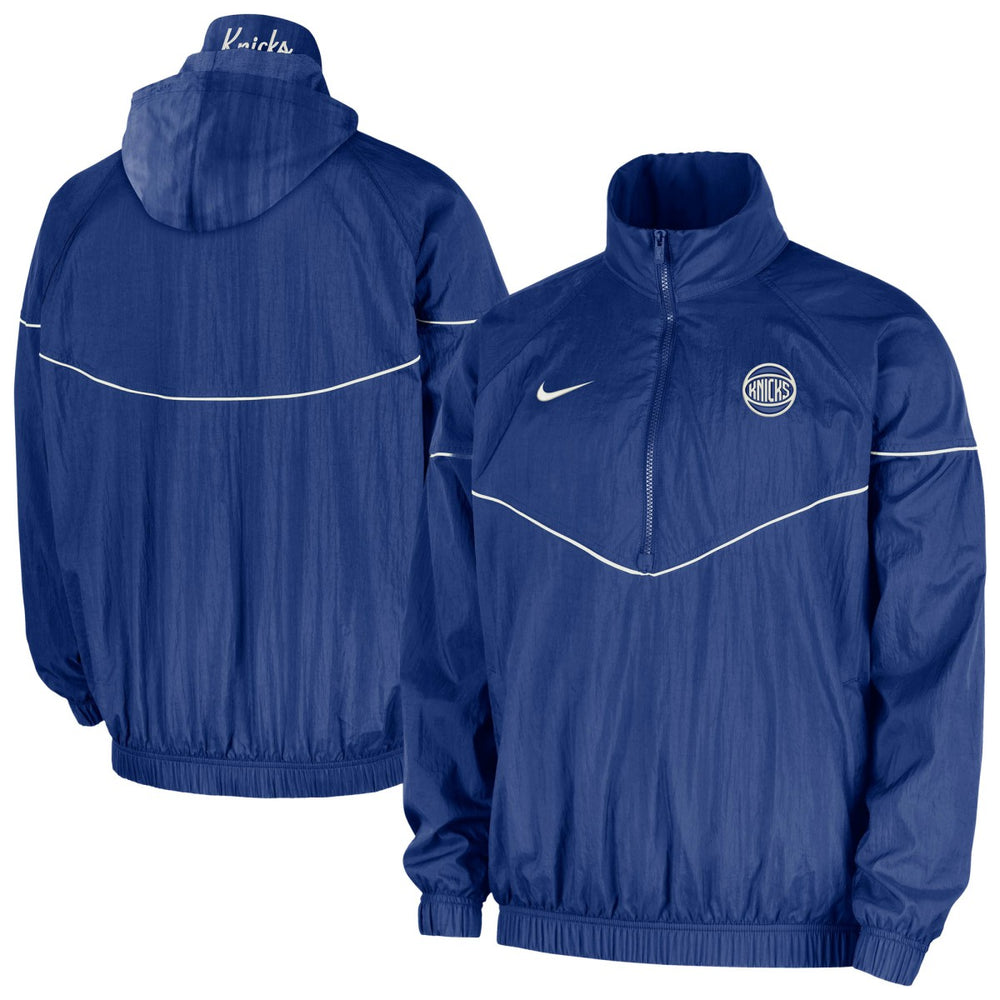 New York Knicks Courtside Windrunner Woven Half-Zip Hooded Jacket Blue