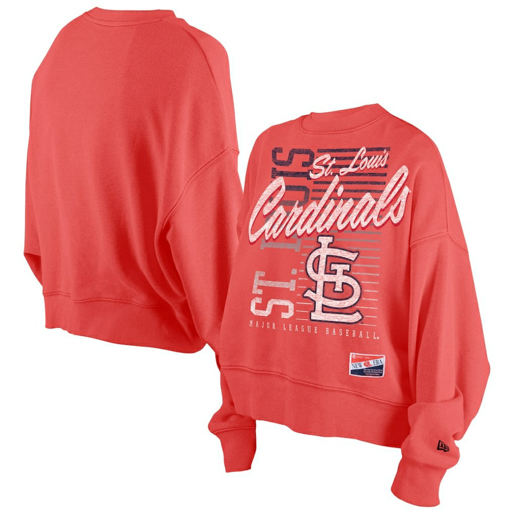 St. Louis Cardinals New Era Women's Boxy Mineral Wash Dolmen Sleeve Cropped Sweatshirt - Red Sweatshirts