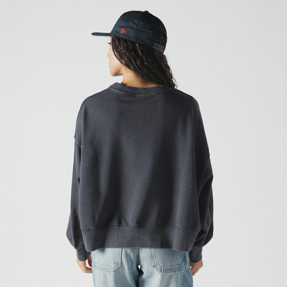 Boston Red Sox New Era Women's Boxy Mineral Wash Dolmen Sleeve Cropped Sweatshirt - Navy Sweatshirts