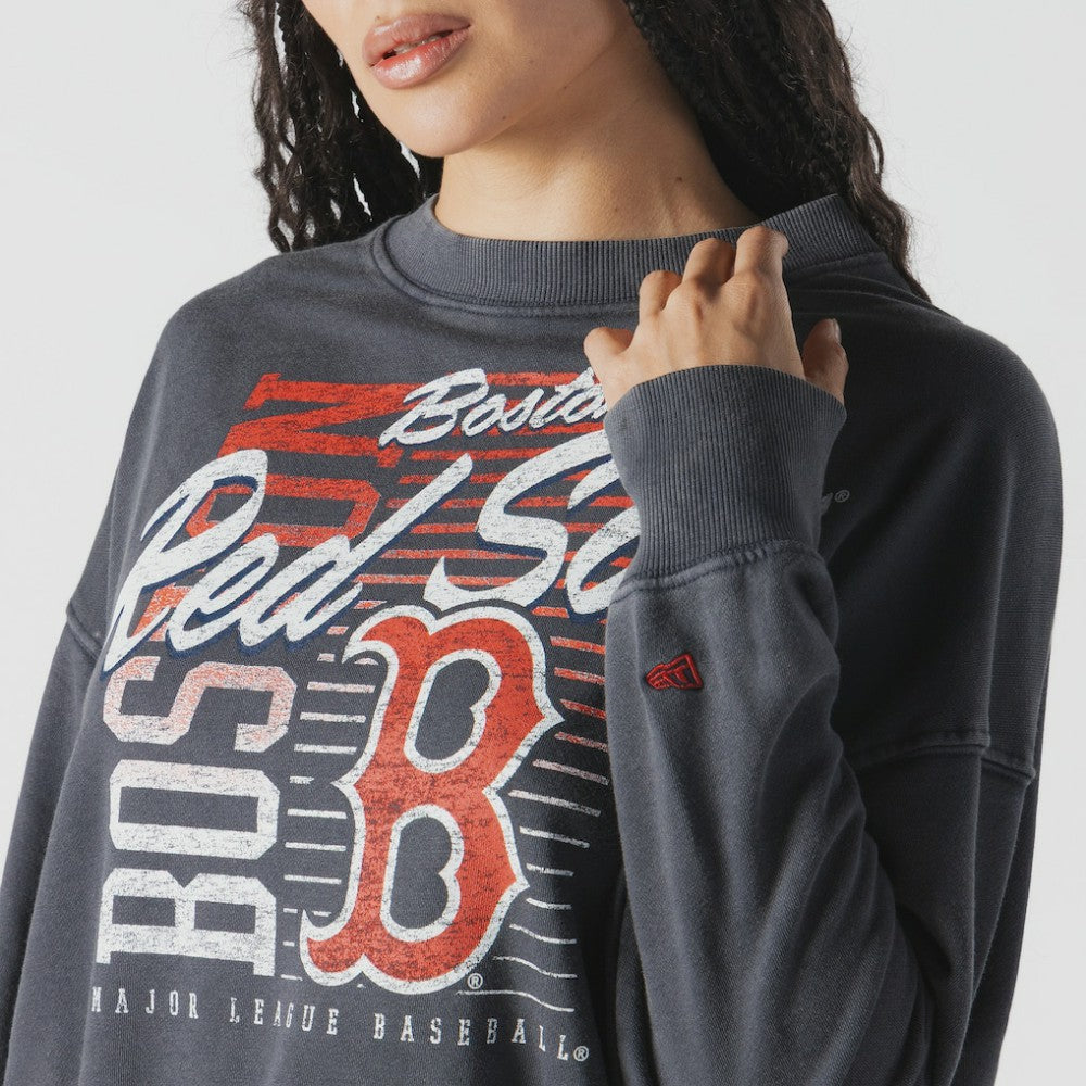 Boston Red Sox New Era Women's Boxy Mineral Wash Dolmen Sleeve Cropped Sweatshirt - Navy Sweatshirts