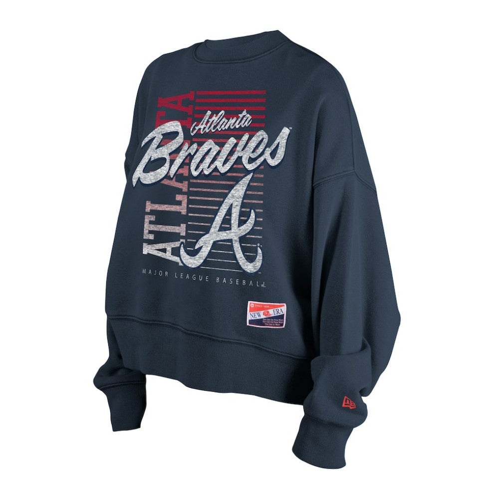 Atlanta Braves New Era Women's Boxy Mineral Wash Dolmen Sleeve Cropped Sweatshirt - Navy Sweatshirts