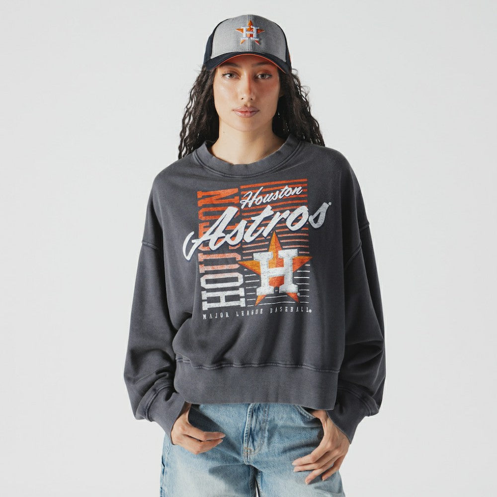 Houston Astros New Era Women's Boxy Mineral Wash Dolmen Sleeve Cropped Sweatshirt - Navy Sweatshirts
