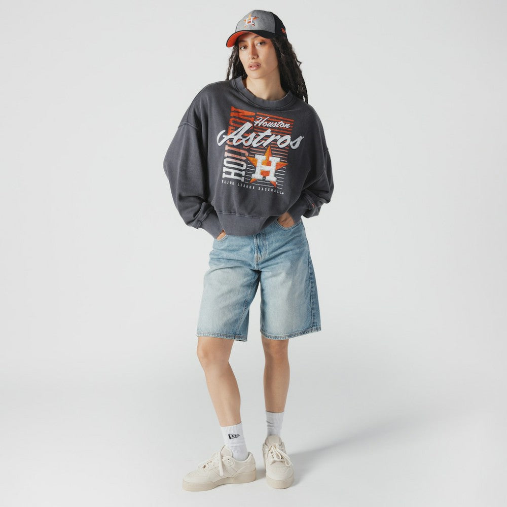 Houston Astros New Era Women's Boxy Mineral Wash Dolmen Sleeve Cropped Sweatshirt - Navy Sweatshirts