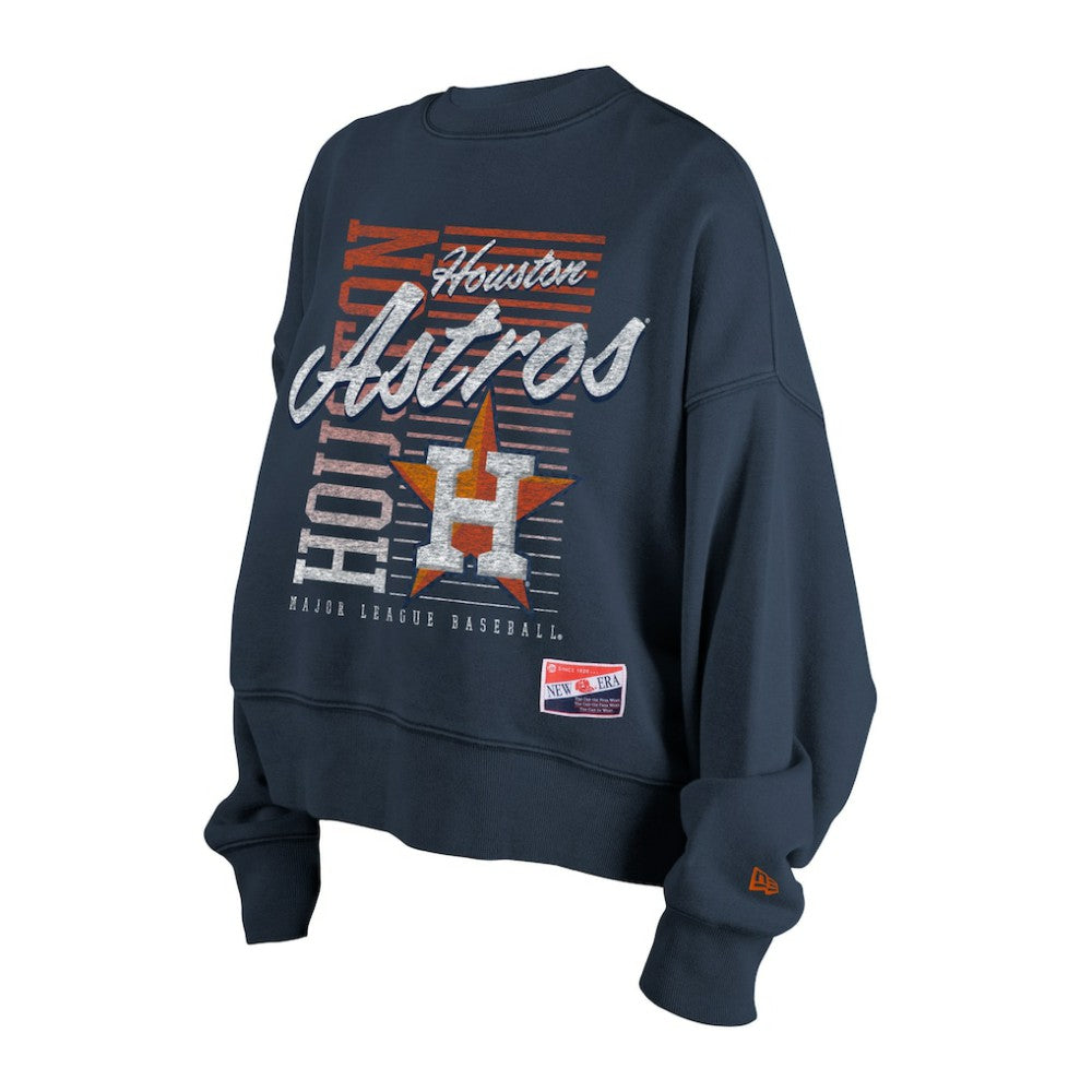Houston Astros New Era Women's Boxy Mineral Wash Dolmen Sleeve Cropped Sweatshirt - Navy Sweatshirts