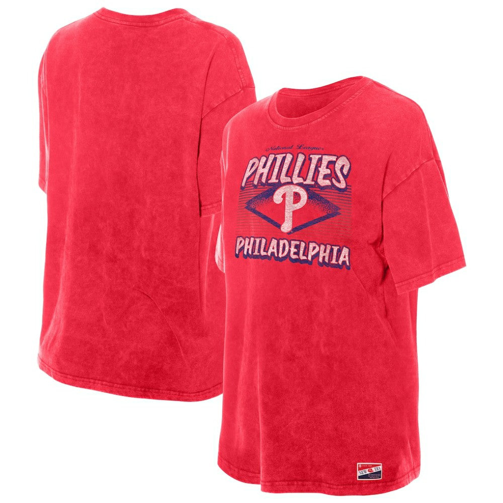 Philadelphia Phillies New Era Women's Mineral Wash Oversized T-Shirt - Red T-shirts