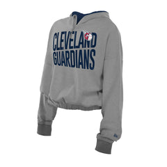 Cleveland Guardians New Era Women's Reversed Out French Terry Quarter-Zip Banded Crop Hoodie - Heather Gray Hoodies
