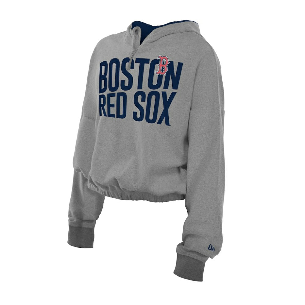 Boston Red Sox New Era Women's Reversed Out French Terry Quarter-Zip Banded Crop Hoodie - Heather Gray Hoodies