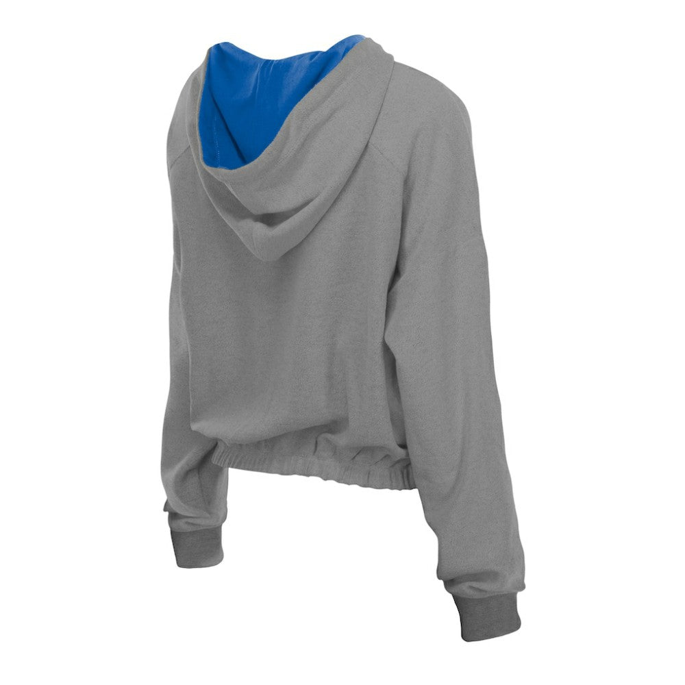 Chicago Cubs New Era Women's Reversed Out French Terry Quarter-Zip Banded Crop Hoodie - Heather Gray Hoodies