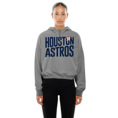 Houston Astros New Era Women's Reversed Out French Terry Quarter-Zip Banded Crop Hoodie - Heather Gray Hoodies