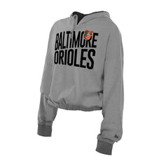 Baltimore Orioles New Era Women's Reversed Out French Terry Quarter-Zip Banded Crop Hoodie - Heather Gray Hoodies