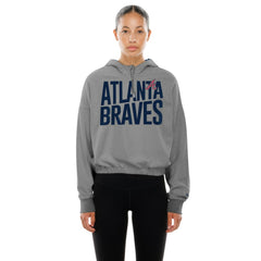 Atlanta Braves New Era Women's Reversed Out French Terry Quarter-Zip Banded Crop Hoodie - Heather Gray Hoodies