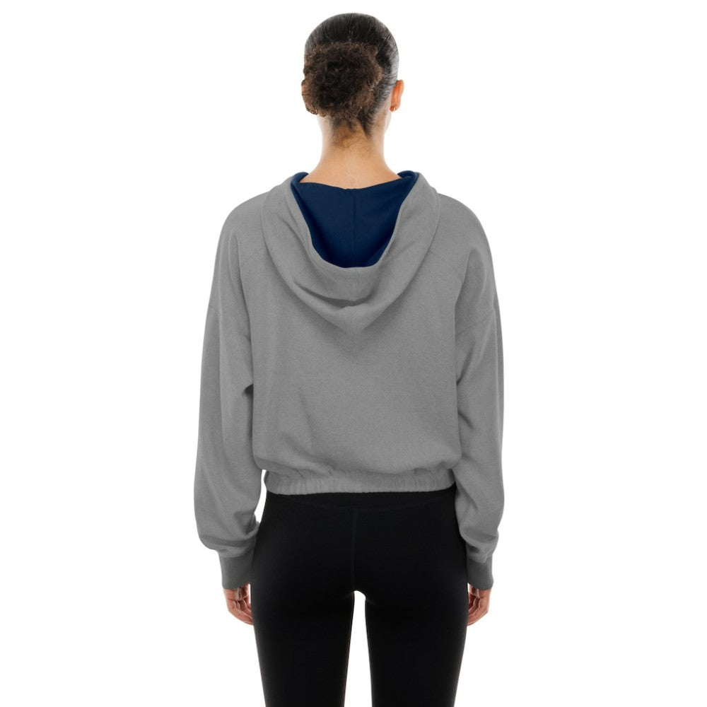 Atlanta Braves New Era Women's Reversed Out French Terry Quarter-Zip Banded Crop Hoodie - Heather Gray Hoodies