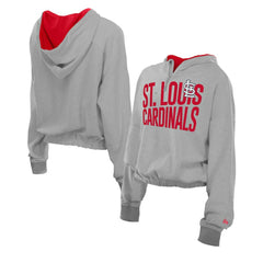 St. Louis Cardinals New Era Women's Reversed Out French Terry Quarter-Zip Banded Crop Hoodie - Heather Gray Hoodies