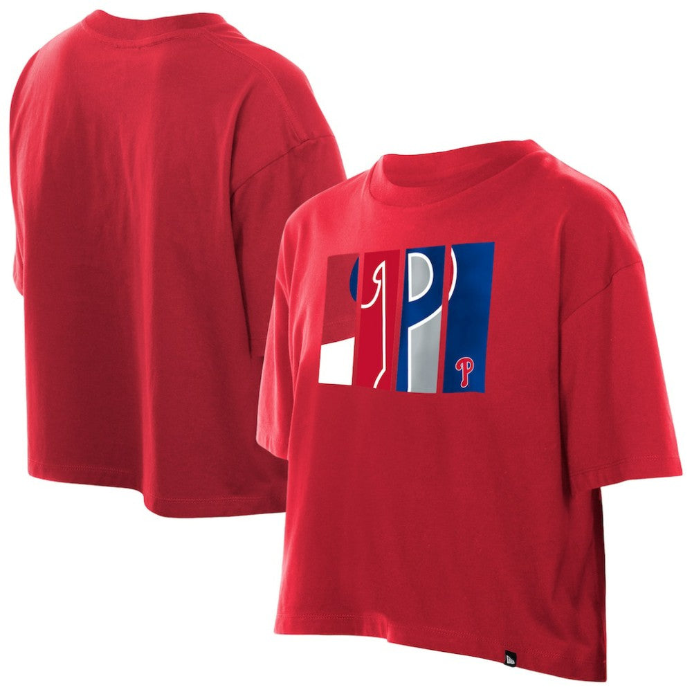 Philadelphia Phillies New Era Women's Boxy Foil Logo T-Shirt - Red T-shirts