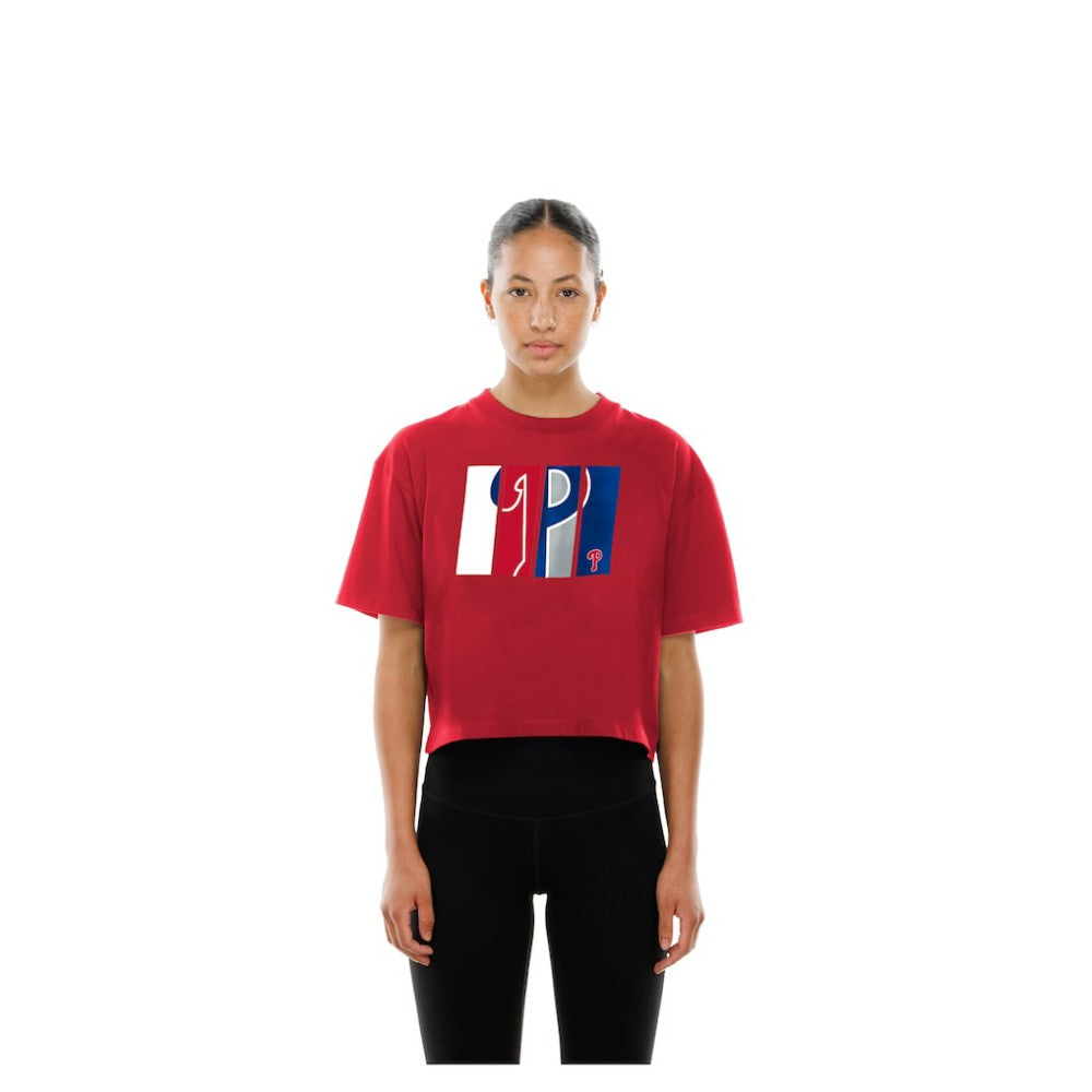 Philadelphia Phillies New Era Women's Boxy Foil Logo T-Shirt - Red T-shirts