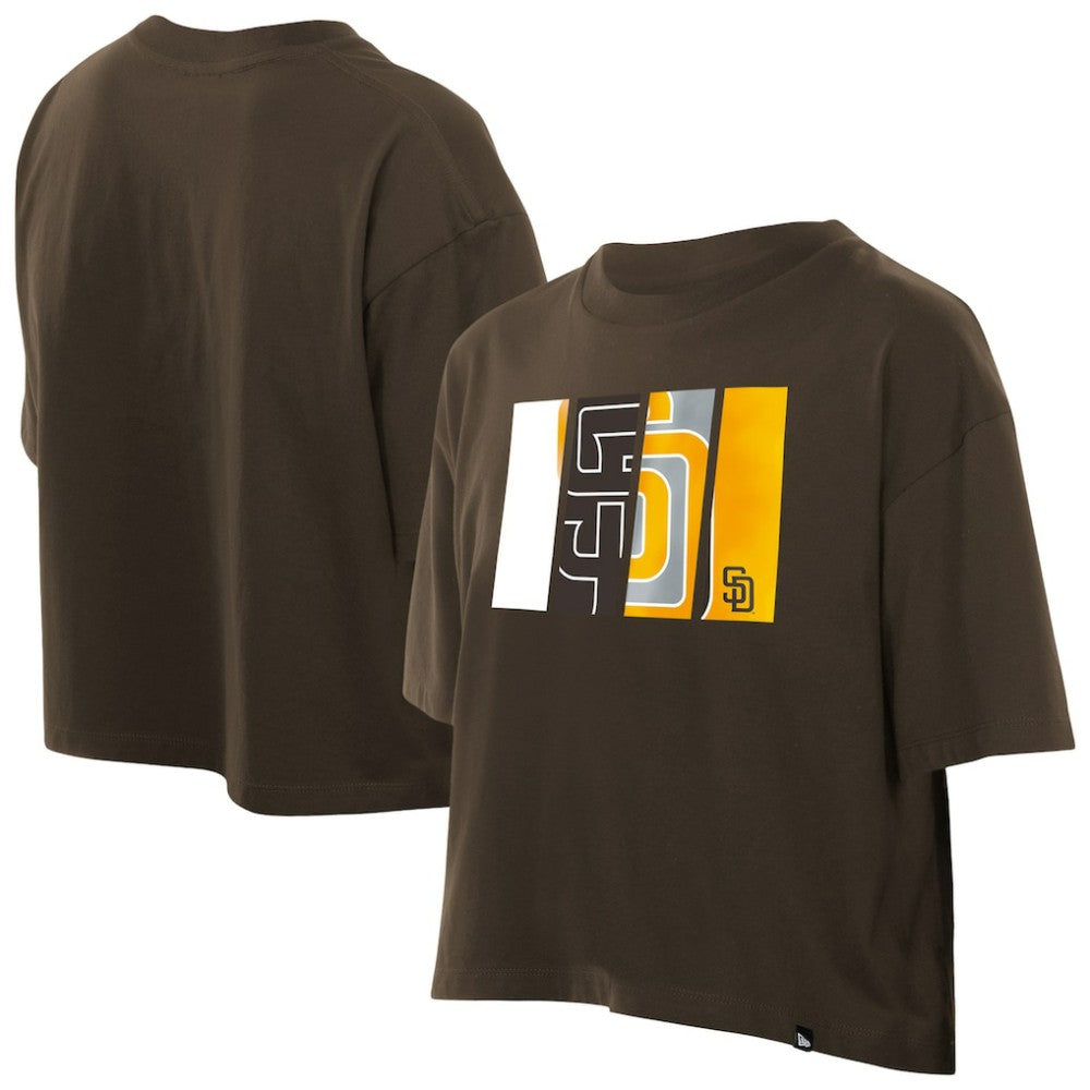 San Diego Padres New Era Women's Boxy Foil Logo T-Shirt - Brown T-shirts