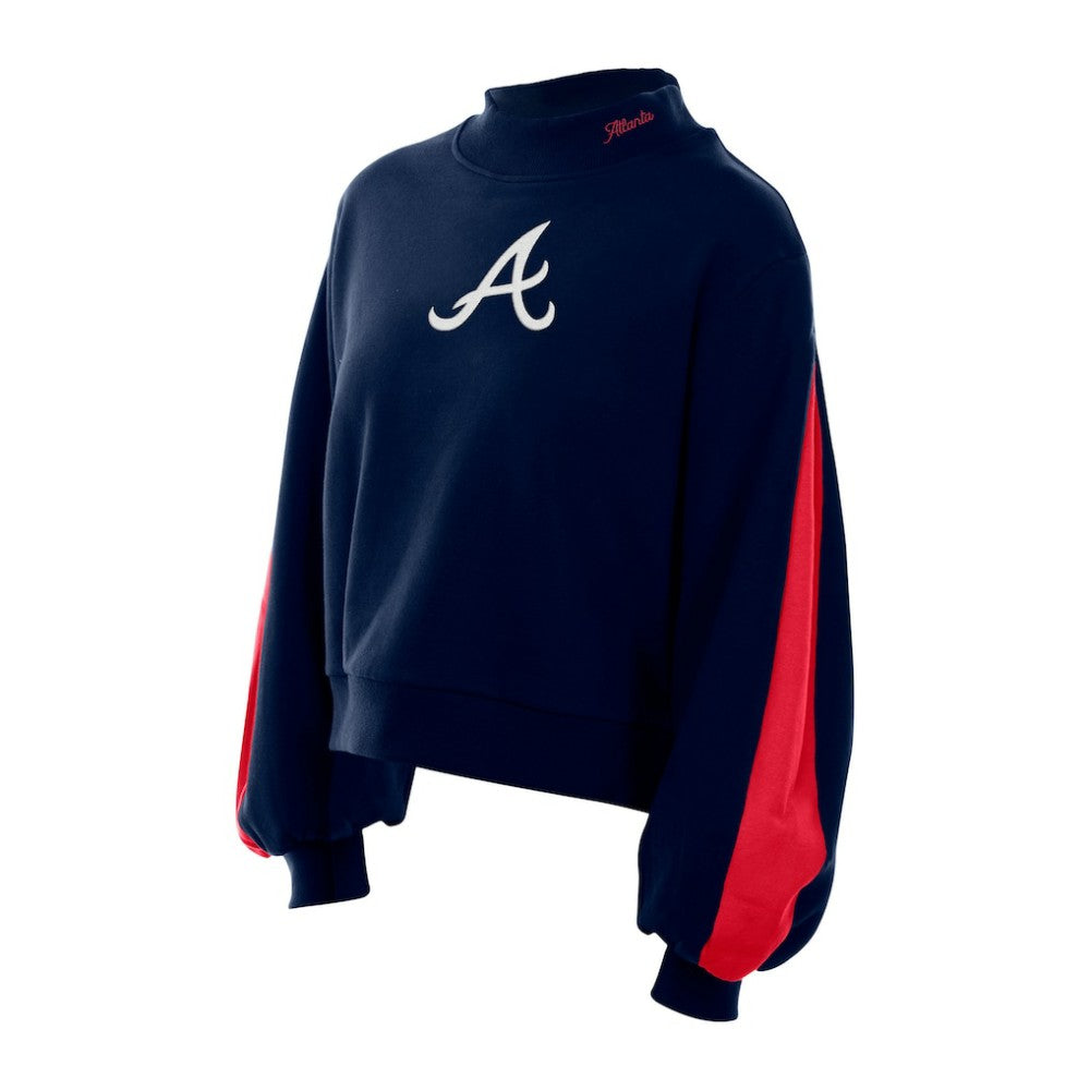 Atlanta Braves New Era Women's Mock Neck Balloon Sleeve Sweatshirt - Navy Sweatshirts