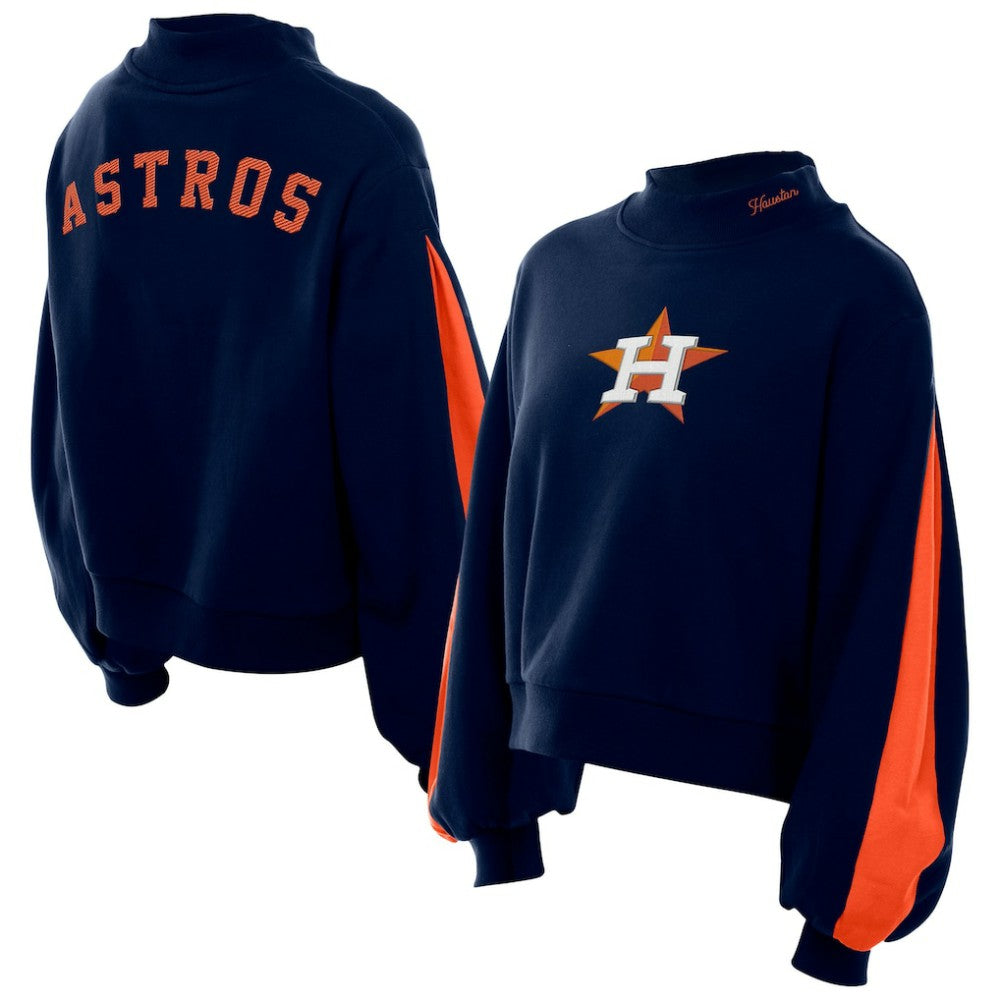 Houston Astros New Era Women's Mock Neck Balloon Sleeve Sweatshirt - Navy Sweatshirts