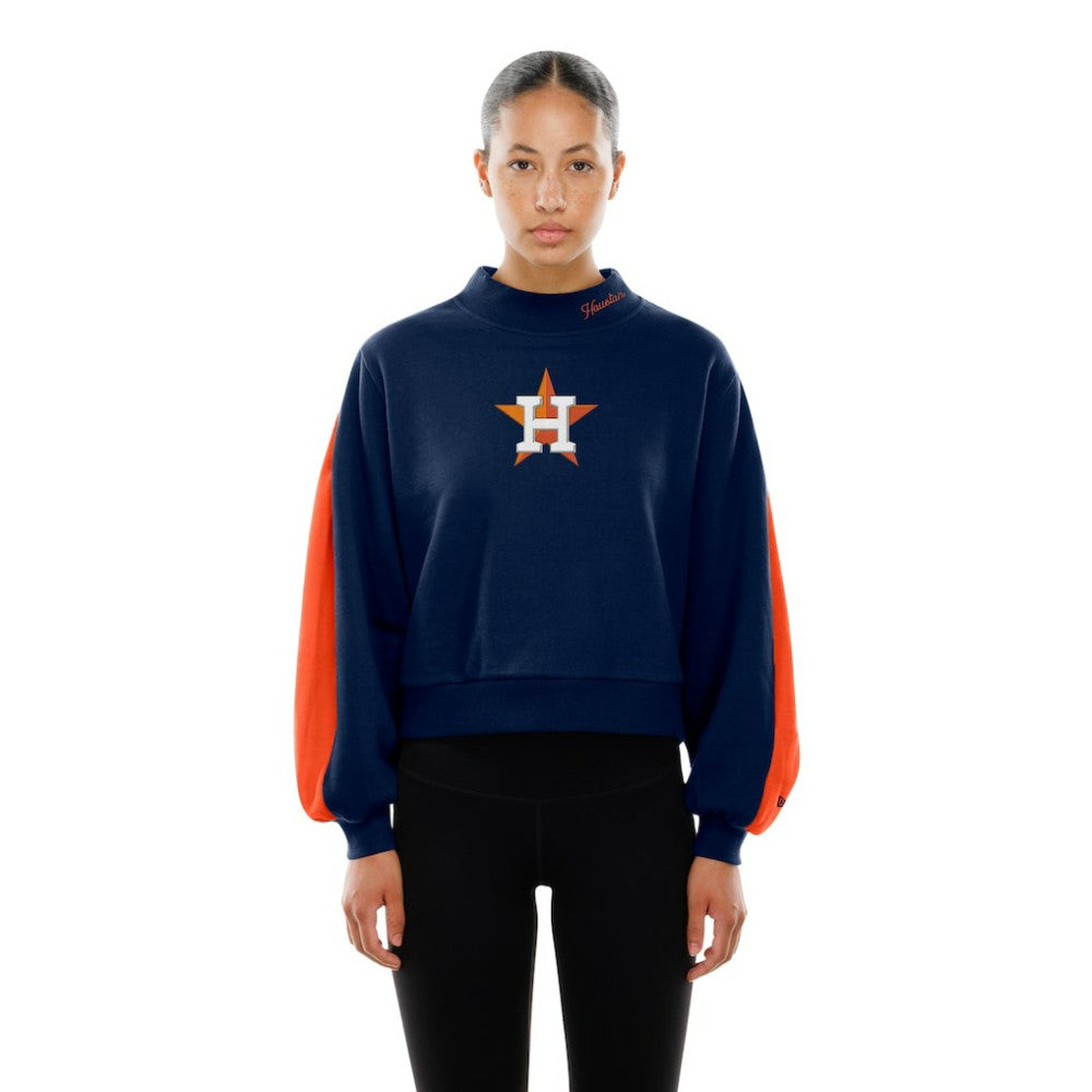 Houston Astros New Era Women's Mock Neck Balloon Sleeve Sweatshirt - Navy Sweatshirts