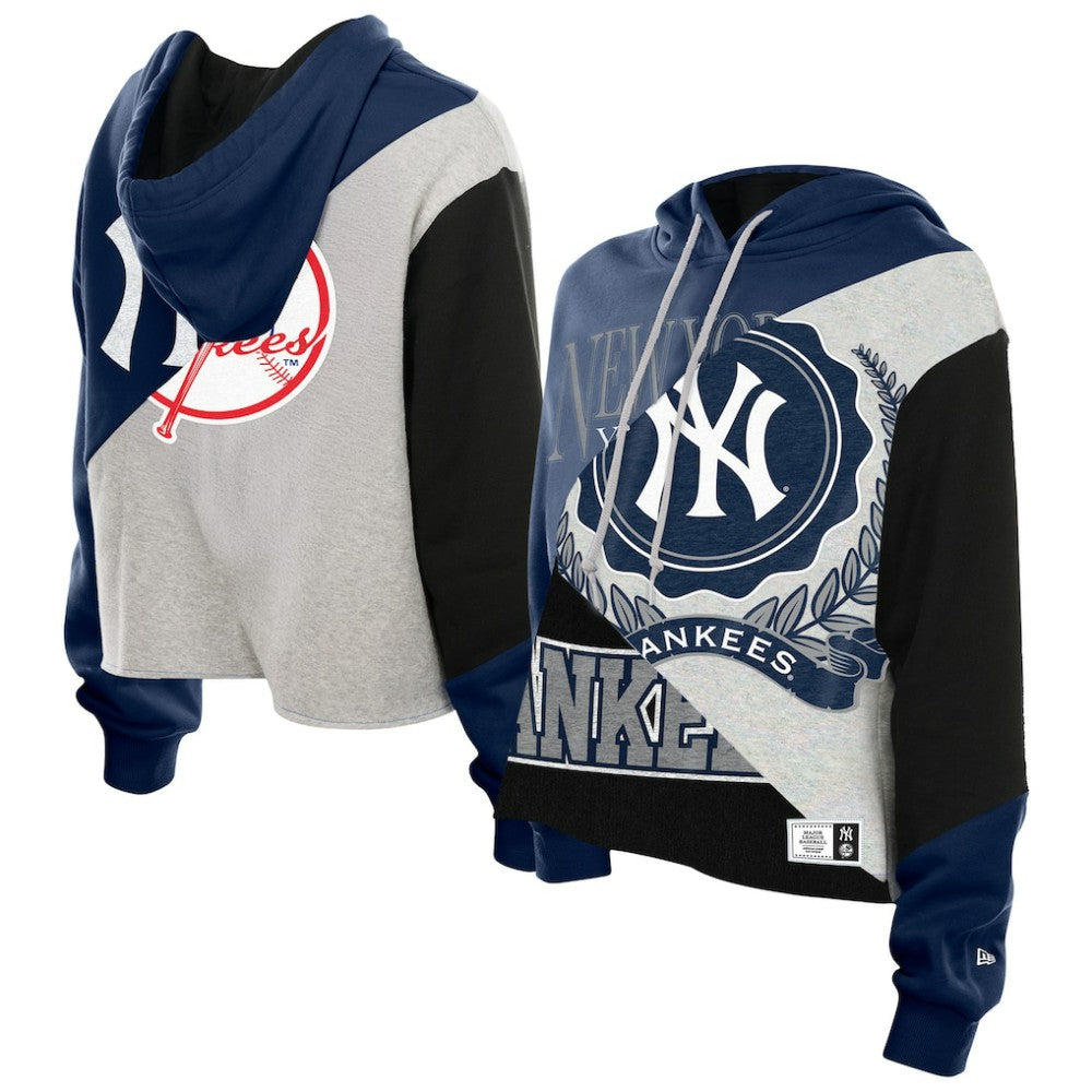 New York Yankees New Era Women's Upcycled Color Block Cropped Boxy Hoodie Hoodies