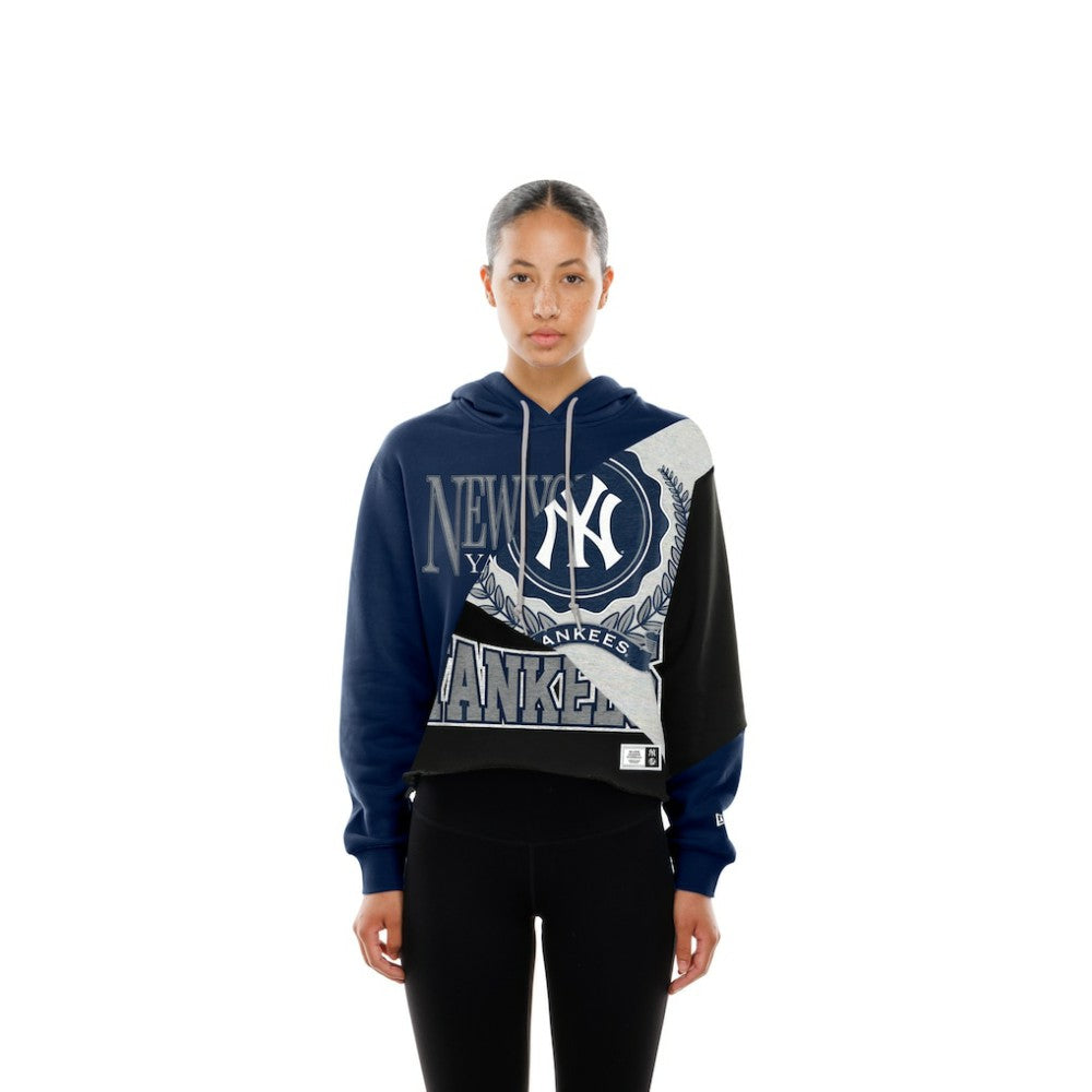 New York Yankees New Era Women's Upcycled Color Block Cropped Boxy Hoodie Hoodies