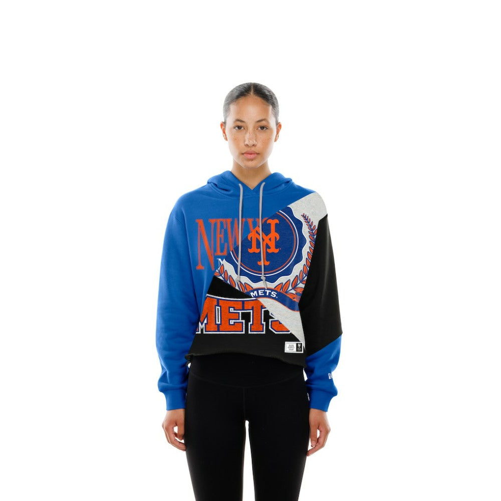 New York Mets New Era Women's Upcycled Color Block Cropped Boxy Hoodie Hoodies