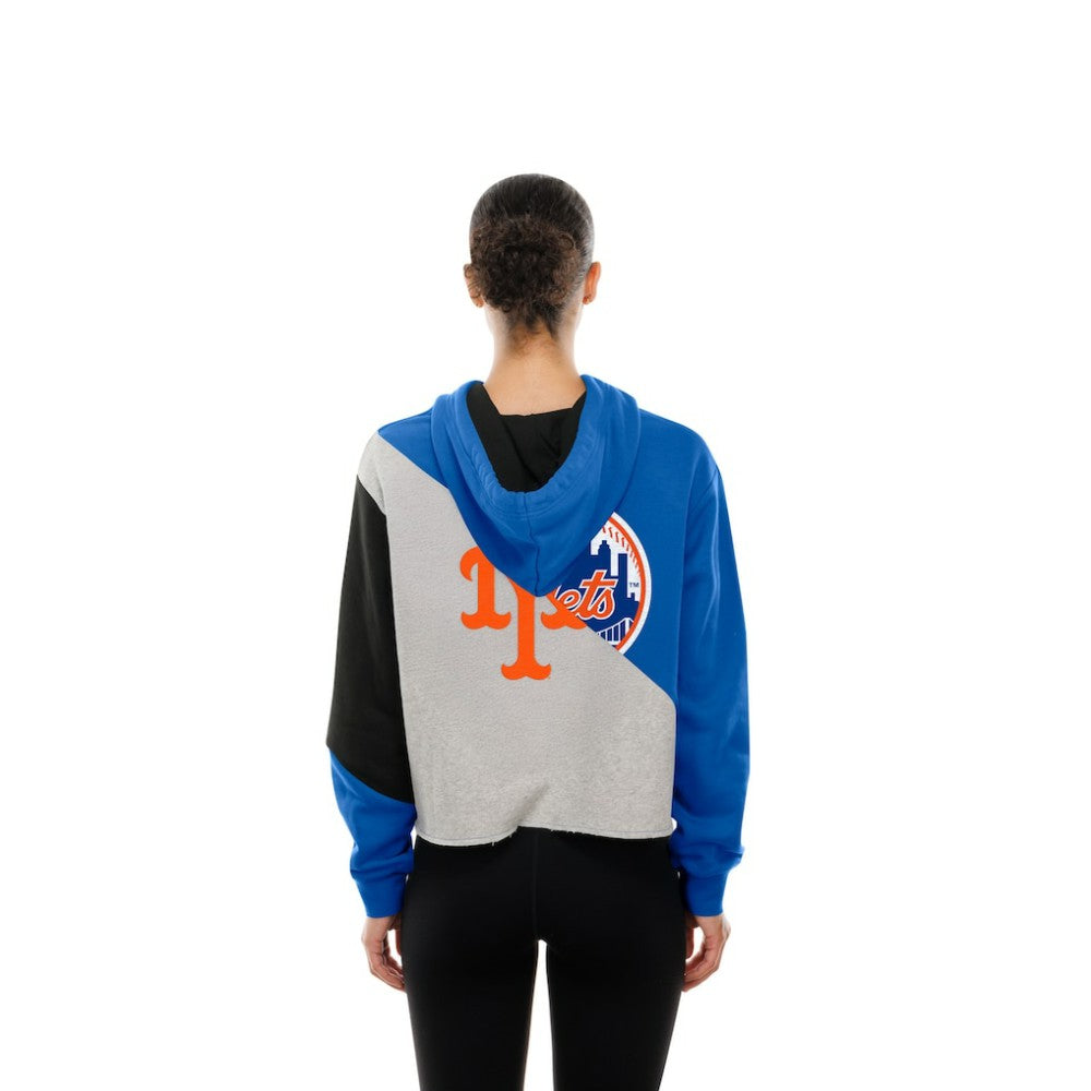 New York Mets New Era Women's Upcycled Color Block Cropped Boxy Hoodie Hoodies