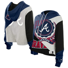 Atlanta Braves New Era Women's Upcycled Color Block Cropped Boxy Hoodie Hoodies