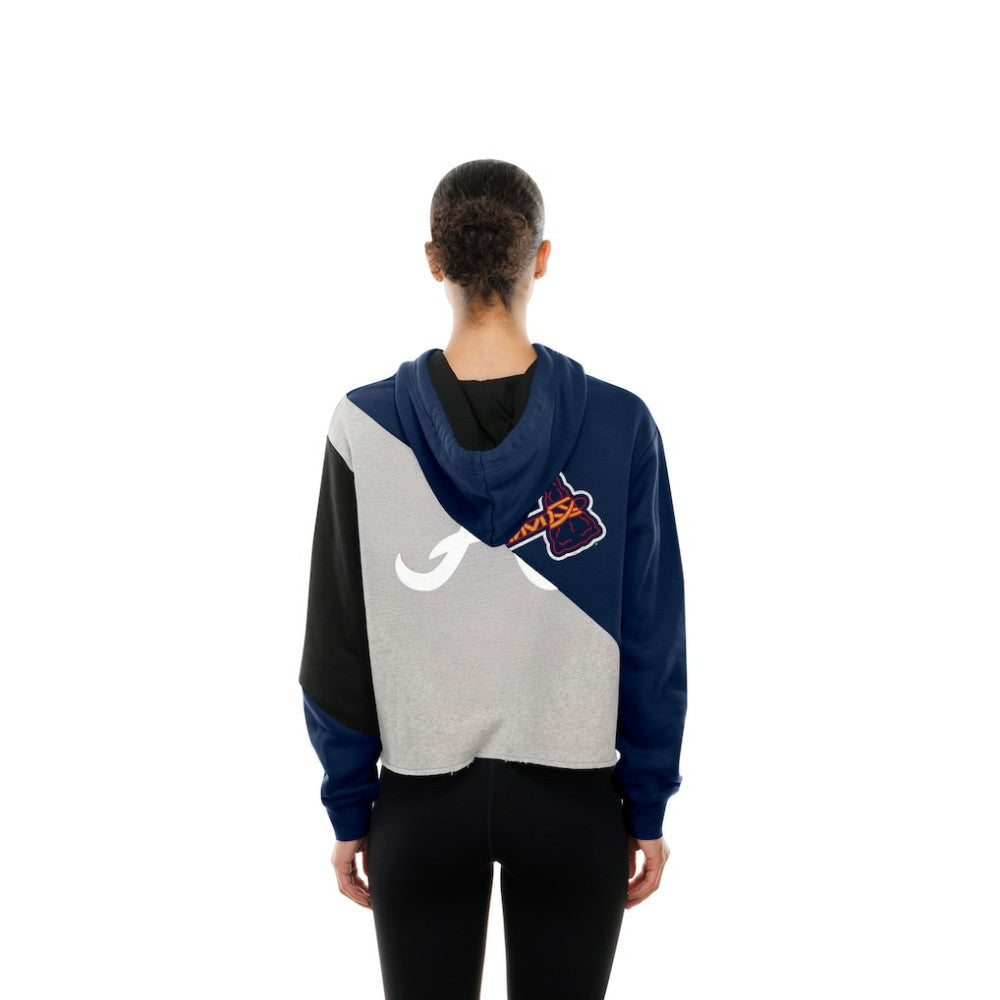 Atlanta Braves New Era Women's Upcycled Color Block Cropped Boxy Hoodie Hoodies