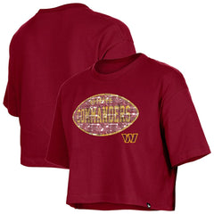 Washington Commanders New Era Girl's Flip Sequin Boxy T-Shirt Burgundy