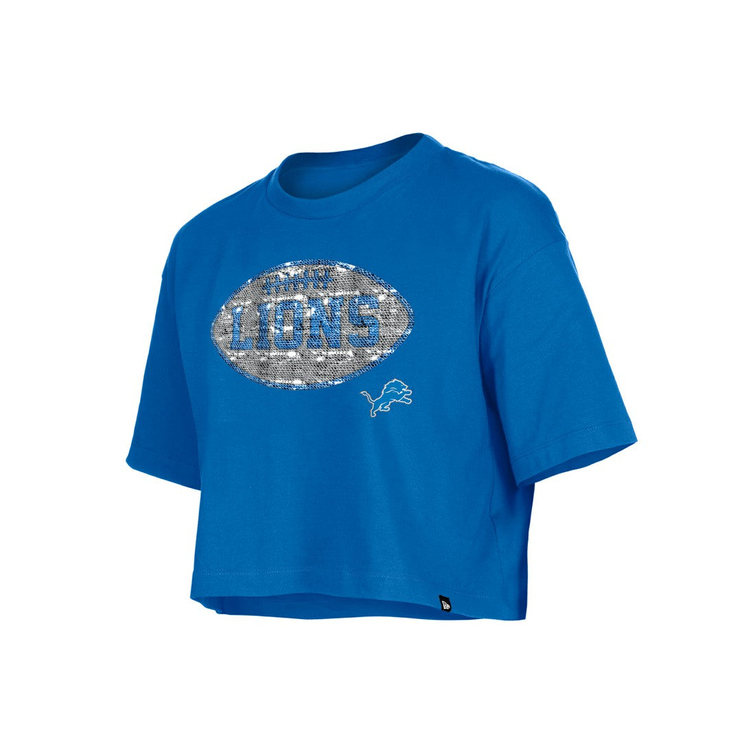 Detroit Lions New Era Girl's Flip Sequin Boxy T-Shirt Blue