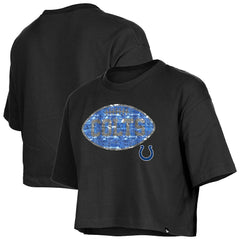 Indianapolis Colts New Era Girl's Flip Sequin Boxy T-Shirt Black