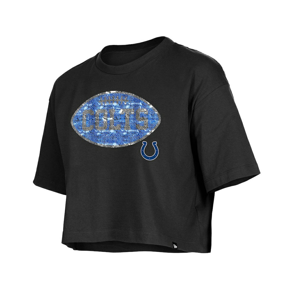 Indianapolis Colts New Era Girl's Flip Sequin Boxy T-Shirt Black