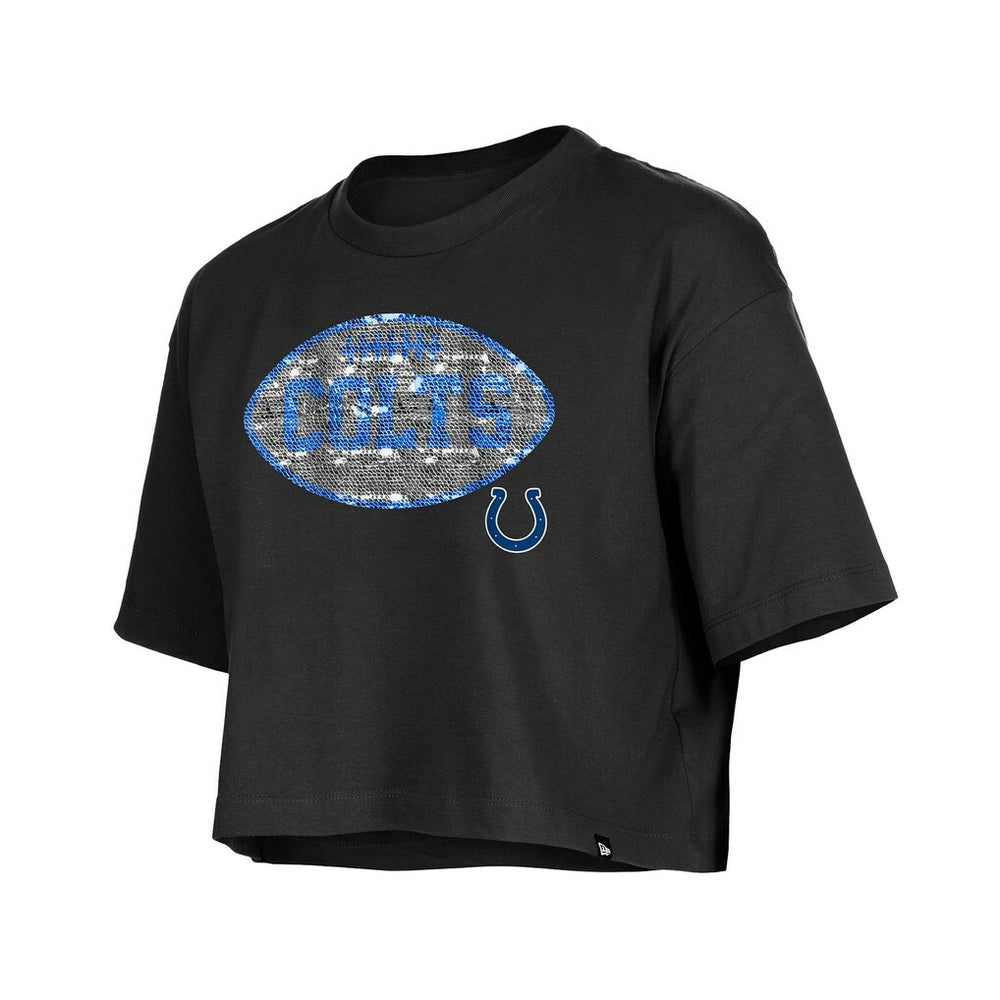 Indianapolis Colts New Era Girl's Flip Sequin Boxy T-Shirt Black