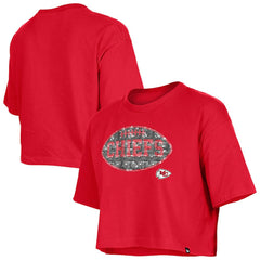 Kansas City Chiefs New Era Girl's Flip Sequin Boxy T-Shirt Red